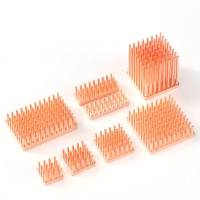 China Copper Customized Pure Copper CPU Square Small Mini Heat Sink Heatsinks Cold Pin End Forging Heatsink for sale