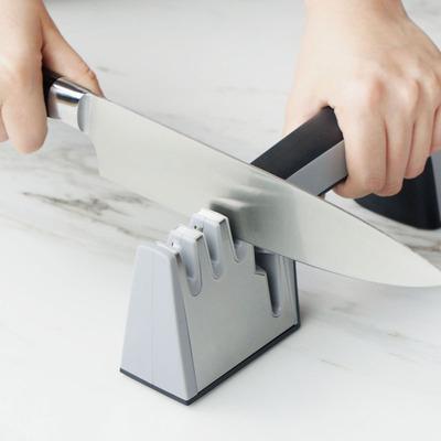 China Stainless Steel Kitchen Knife Accessories 3-Stage Knife Sharpener With Non Slip Rubber Handle With Scissor Grinding Apparatus for sale