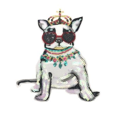 China Handmade Dog Crown Sequin Cloth Patch Sticker Embroidery Female Clothing Accessories Diy Accessories Iron On Patches for sale