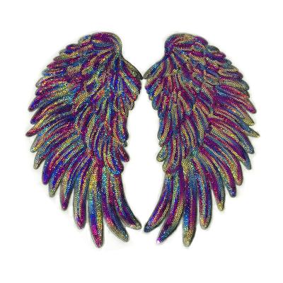 China Custom Handmade Factory Applique Angel Wings Iron On Sequin Patch for Clothes and Bags for sale