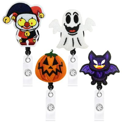 China 3D Halloween Felt Embroidery Fabric Stickers Easy-Pull Button Pumpkin Badge Roll-Up for sale