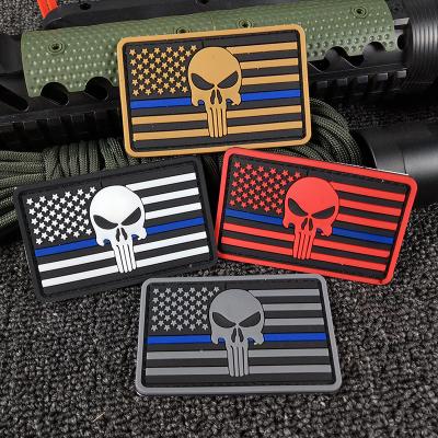 China Handmade PVC American Flag Punisher Skull Navy Seals Blue Line Arm-Badge Embroidery Emblem Patches Appliques for sale