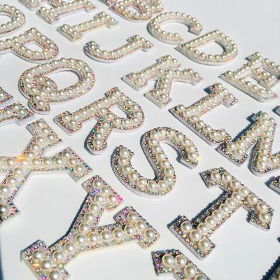 China Other High Quality Iron On Designer BlingCrystal Applique Rhinestone Letter Patches For Apparel for sale