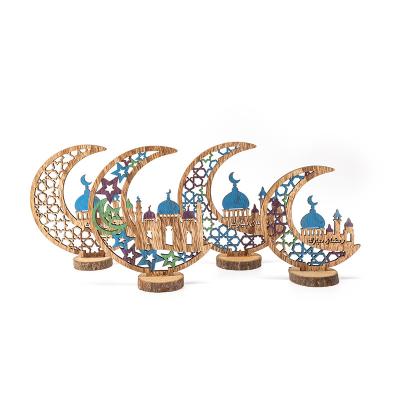 China High Quality Islamic Muslim Wooden Eid Mubarak Party Ornaments Wooden Desktop Decorations for Home for sale