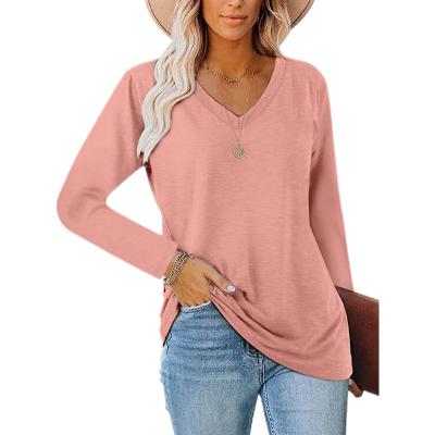 China Soft Organic Cotton Blend Sweatshirt Women V-Neck Drop Shoulder Top for sale