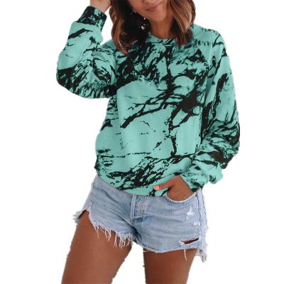 China Anti-Wrinkle Hot Sale Women Tie-Dye Print Round Neck Tops Autumn Casual Blouse Ladies Long Sleeve Shirt for sale