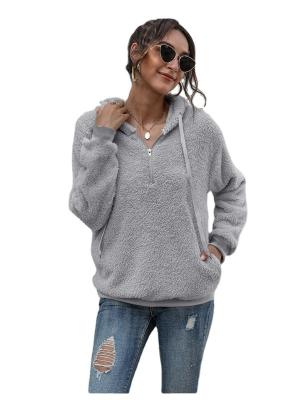 China Women's Breathable Zipper Fluffy Pullover Half Tops Casual Hoodies Sweatshirts Autumn Winter Warm Clothes New for sale