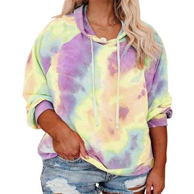 China New Arrival 100% Sustainable Rainbow Hoodie and Tie Dye Cotton Tops Women Pastel Color Plus Size Women's Hoodies and Sweatshirts for sale