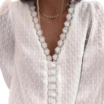 China 2021 Breathable Fashionable Cute Casual Lace Long Sleeve Blouse Women Tops for sale