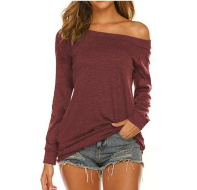 China Wholesale Soft Ribbed Knit Sweater Women's Long Sleeve Boat Neck Top Off Shoulder Blouse for sale