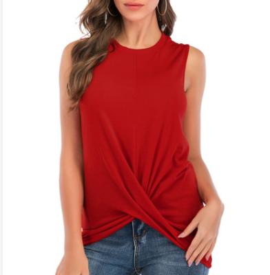 China 2021 Summer Women T Shirts Breathable Sleeveless Cotton Pure Color T-shirt O Neck Vest Top for sale