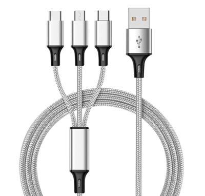 China For iPhone + Type C Phones + Micro-USB Phones 3 Way 3 In 1 USB Cable Fast Charging Cable For iPhone 13 For Xiaomi for sale