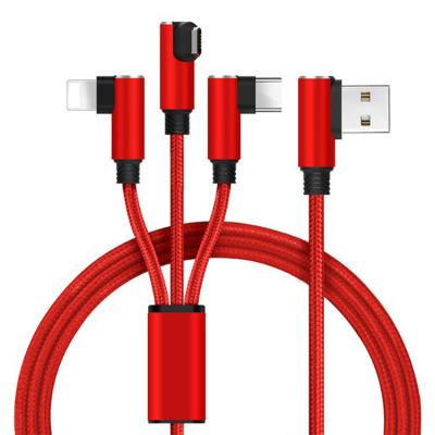 China For iPhone + Type C Phones + Micro-USB Phones Nylon Braided 90 Degree 3 in 1 Charging USB Cable Universal for Android and for iPhone for sale