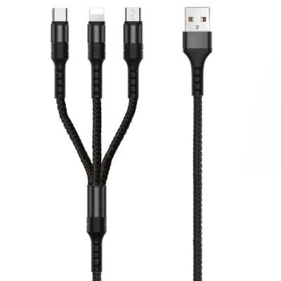 China Direct Selling High Quality MP3/MP4 Player 3 In 1 USB Cable Chip Braided Charging Nylon Lightning Charging USB Charging Cable for sale