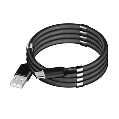 China For iPhone + Type C Phone + Micro-USB Phones Free Sample Self Coiling Magic Wire Magnetic USB Charging Cable Phone Charging Cable 1m Winding Length for sale