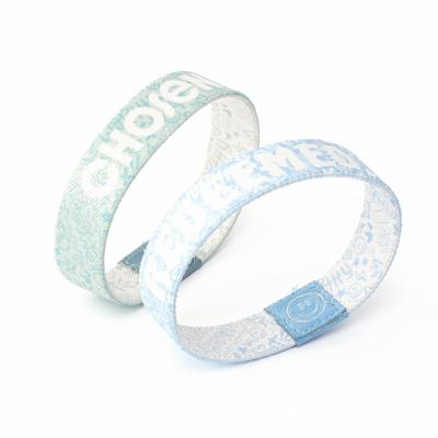 China Trendy Heat Transfer Printing Fashion Polyester Woven Label Stitched Wristband Wrist Band for sale