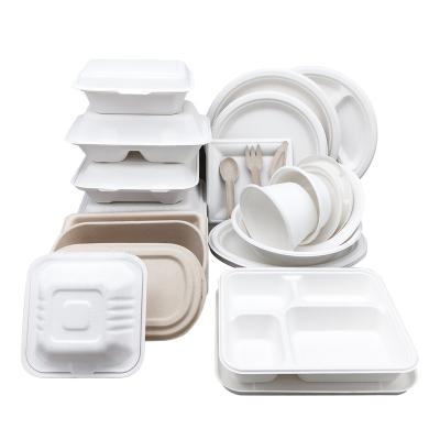 China Biodegradable Disposable Disposable To Go Food Storage Containers Kitchen Tableware Paper Dinner Set for sale