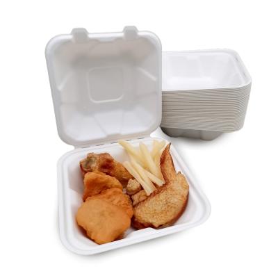 China 6 Inch Disposable Super Sturdy Biodegradable Biodegradable Hamburger Box Food Container Bagasse Hamburger Takeout Box for sale