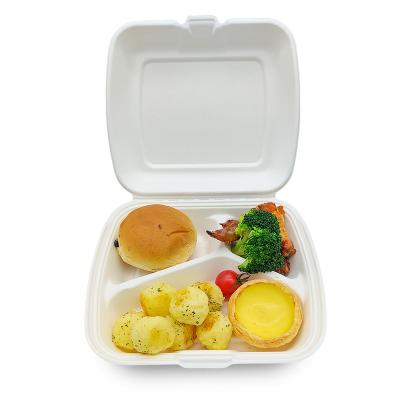 China Disposable Clamshell Disposable Sugar Cane Pulp Buger Box Container Bagasse Hamburger Takeout Box for sale