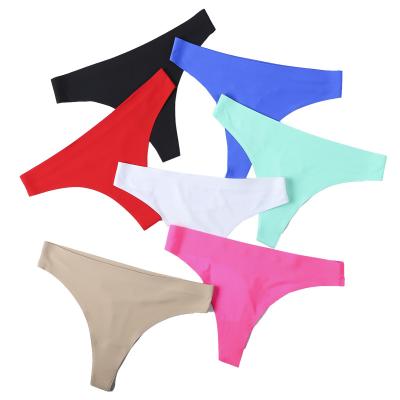 China Breathable wholesale ladies and girl silk thong non-trace comfortable small size ice pure color for sale