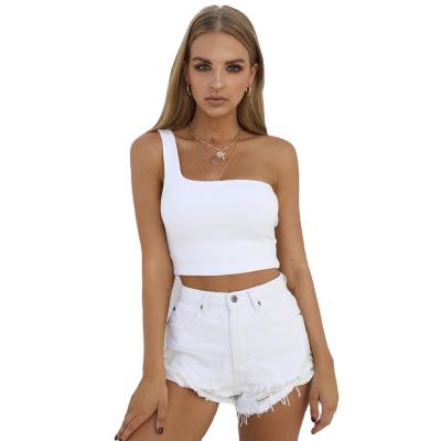 China Anti-pilling 2021 Latest Fashion Summer Sexy Women's One-Shoulder Crop Top for sale