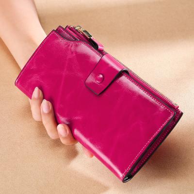 China OEM/ODM RFID Genuine Leather Wallets For Women RFID Anti-theft Brush Purse Long Fashion Trend Custom Wallets With Logo Women's Wallet for sale