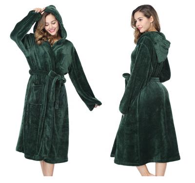 China QUICK DRY WOMEN'S FLANNEL BATHROBE THERMAL ROBE COMFORTABLE SLEEPWEAR WITH HOOD for sale