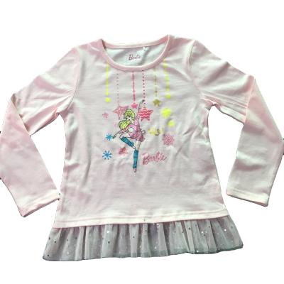 China Wholesale QUICK DRY Girl's Spring Summer T-shirt Long Sleeves With Tutu Skirt Glitter Print Double Layer Foil Dotted Round Neck for sale