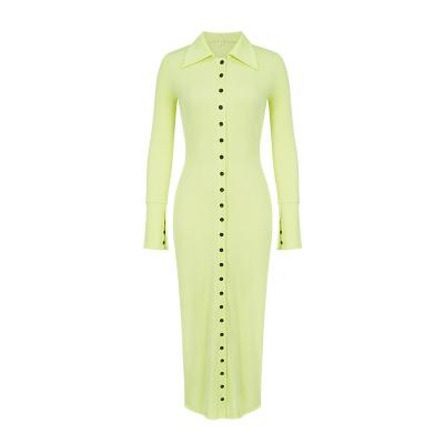 China 2023 Sexy Fashion Anti-Static New Arrival For Women's Long Sleeve Polo Neck Button Front Midi Dress for sale