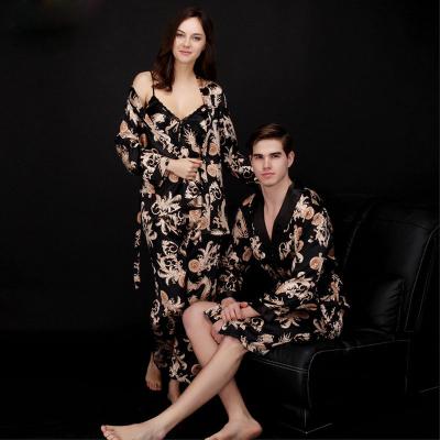 China Anti-Static Silk Satin Paisley Bathrobe Mens Womens Long Robe Kimono Nightgown Robe Bathrobe Male Women Sleepwear Couples Pajamas Sets for sale