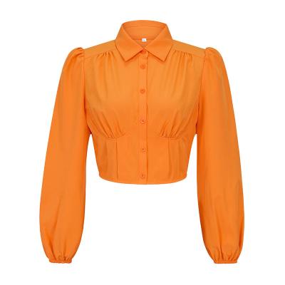 China Anti-Wrinkle Fashion Collection New For Women Blouse Customized Shirt Polo Neck Puff Sleeve Women Top for sale