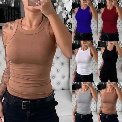 China Casual Coldker Women's Summer Tank Women's Blouse Anti-Wrinkle Solid Color Tops Cami Shirt Ribbed Knit O-Neck Sleeveless Basic Slim Stretch for sale