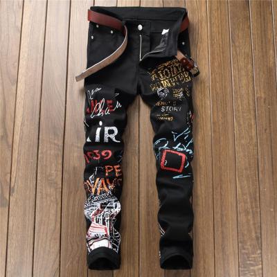 China Fashion Male Slim Cotton Letter Print QUICK DRY Men's Jeans Patch Men's Skinny Jeans Pants for sale