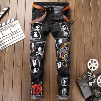 China Stock New QUICK DRY American Style Color Men Black Skinny Tiger Embroidered Jeans for sale