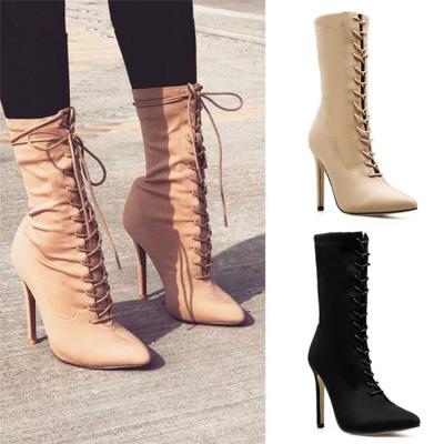 China Fashion breathable warm women's style short boots for autumn and winter new high heels pointed strappy stilettos for sale