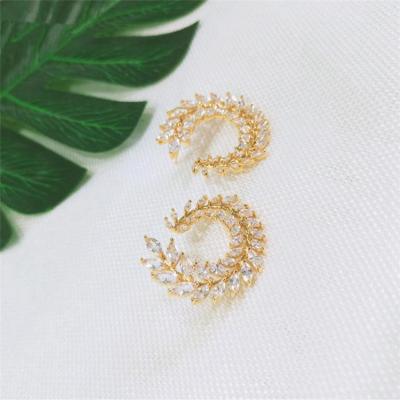 China European and American European and American exaggerated leaf earrings, zircon olive branch female U-shaped earrings for sale