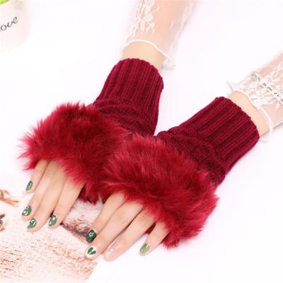 China Simple ladies knitted half-finger glove wholesale winter wool knitted warm imitation rabbit glove for sale