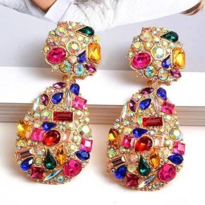 China Europe and America wholesale ZA new colorful crystals drop earrings fine jewelry accessories for women tear drop statement earrings for sale