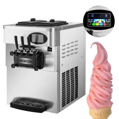 China Commercial Snacks Factory 2200W Soft Ice Cream Machine 3 Flavors 20-28L Per Hour With Dual Compressor And Pre-Refrigeration for sale