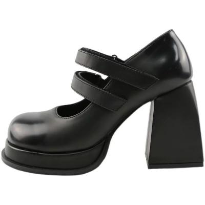 China Mary Jane retro style sweet cool sexy female high heels big head high heel super bottom thick round British black round patent leather for sale