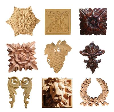 China Decoration Traditional European Wood Carved Applique Onlay Square Carving Unpainted Appliques And Decal Sheet Pattern Wooden Door Cabinet Onlay for sale