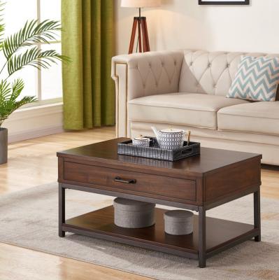 China Unique Modern Antique Vintage Wood Legs Brown Rustic Industrial Coffee Table (Height) Adjustable for sale