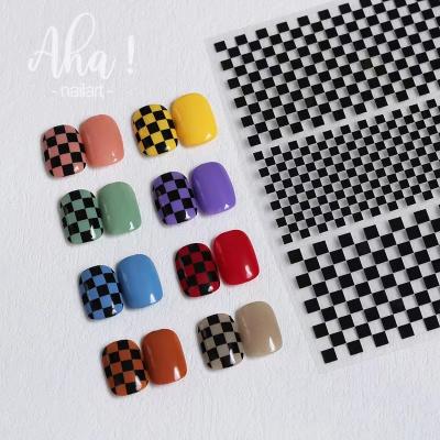 China Easy Apply Japanese AHA Series Checkerboard Nail Stickers Classic Black and White Square Heart Nail Stickers for sale