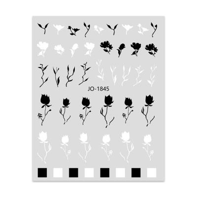 China Easy Apply New Manicure Stickers White Black Rose Flowers 2d Nail Sticker Decoration for sale