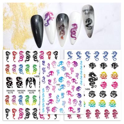 China Easy Apply Joyful Hot Sale Gold Laser Dragon Fashion Nail Sticker Silver Chinese Nail Art Decoration for sale