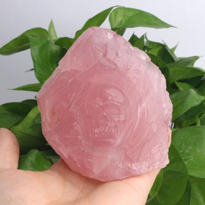 China Natural China Rose Quartz Crystal Skulls Carved Crystal Human Skulls Raw Pink Crystal Skulls for sale