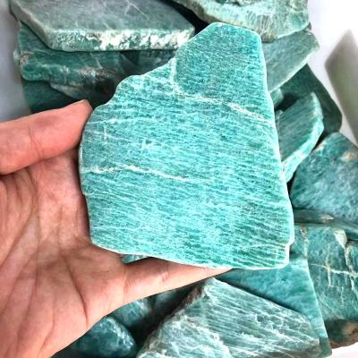 China Europe Wholesale Natural Irregular Polished Crystal Slab Amazonite Stone Plate for sale