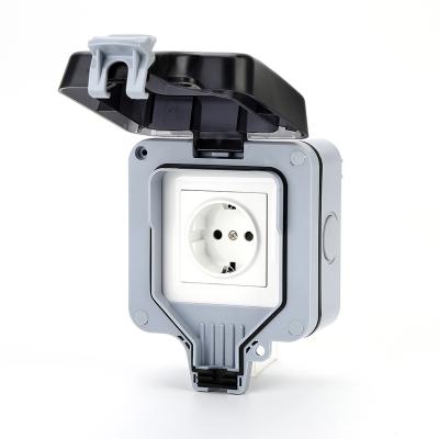 China 13A Garden Standard Single Electric Outdoor Wall Switch Waterproof IP66 EU Power Plug for sale