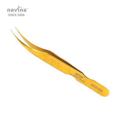 China Silver Stainless Steel Navina Eyelash Extension Tweezers VETUS-02A Non Magnetic False Eyelash Tweezers for sale