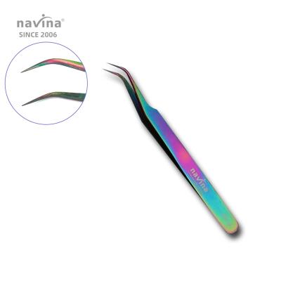 China Stainless steel navina eyelash tweezers narrow PT-4C stainless steel thin pointed false eyelash colorful tweezers for sale